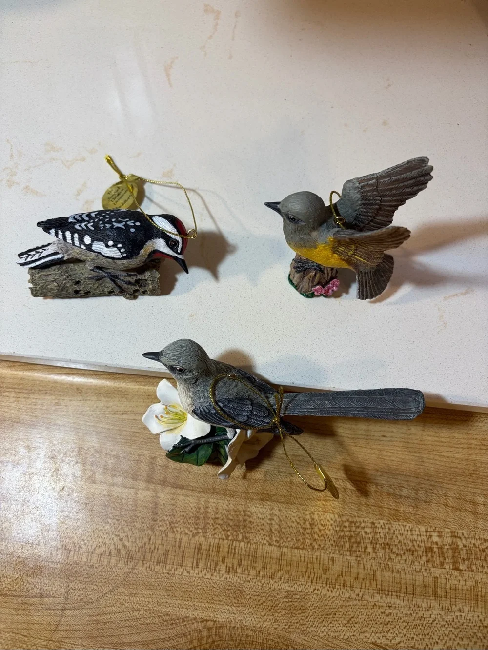 Danbury Mint 3 Hand-Painted Bird Figurine Ornaments mocking bird songbird